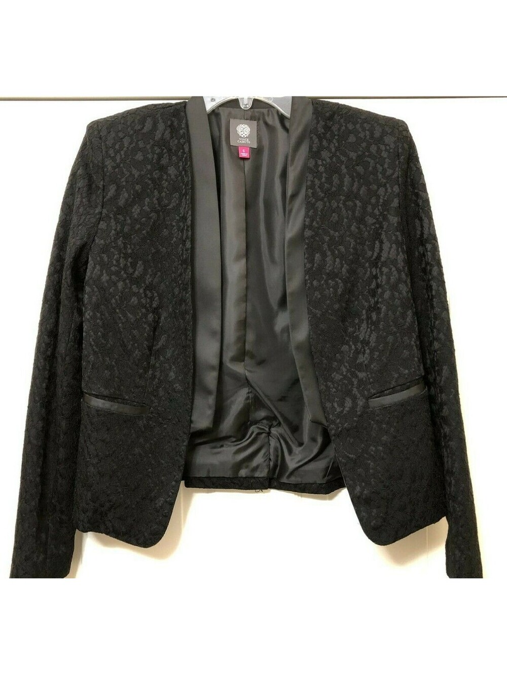 Women's Vince Camuto Jacket Blazer, Lined, Black Floral Size 6 Petite